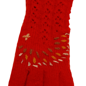 Agnes Kaeval laste punased sõrmkindad tikitud ja pitsilise loodusega