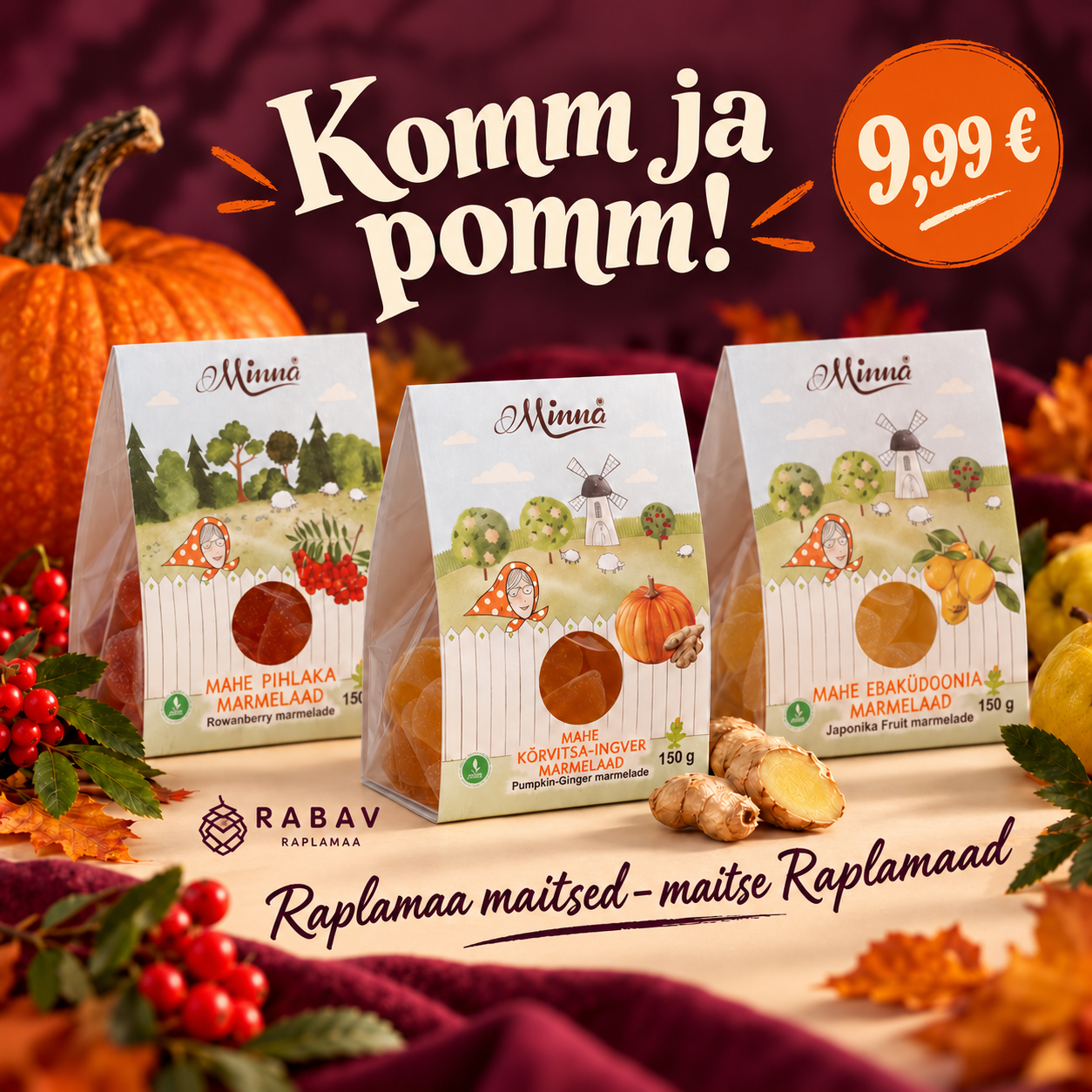 Rabav Raplamaa Komm ja pomm: kolm Minna marmelaadipakki 9,99 eurot